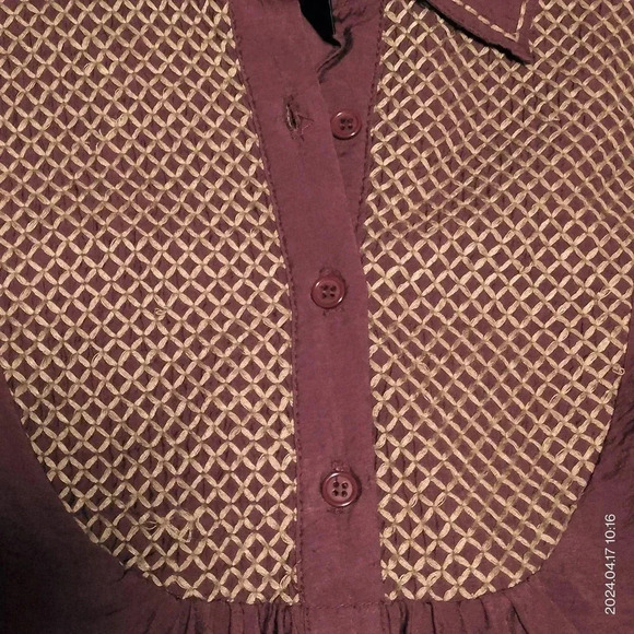 MINE size Medium Long Sleeves Smock Bodice Button Up Mini Belted Dress Burgundy - Picture 8 of 8